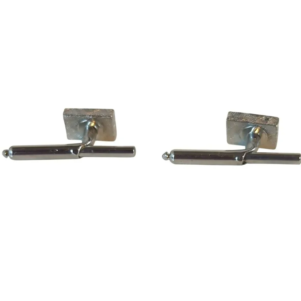 Pair of Vintage Blue Stone Rectangular Silver Tone Shirt Studs